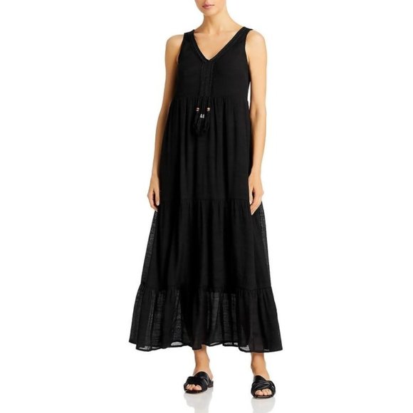 SINGLE THREAD Bohemian Tiered A-Line Sleeveless Midi Dress - NWT - Black - Large - Picture 5 of 5